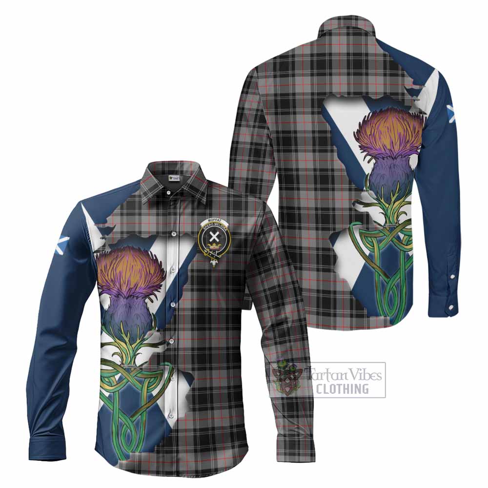 Tartan Vibes Clothing Moffat Tartan Family Crest Long Sleeve Button Shirt Scottish Thistle Celtic Inspired