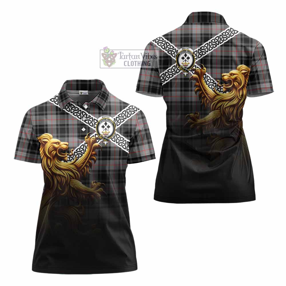 Tartan Vibes Clothing Moffat Crest Tartan Women's Polo Shirt with Golden Lion Emblem Celtic Style