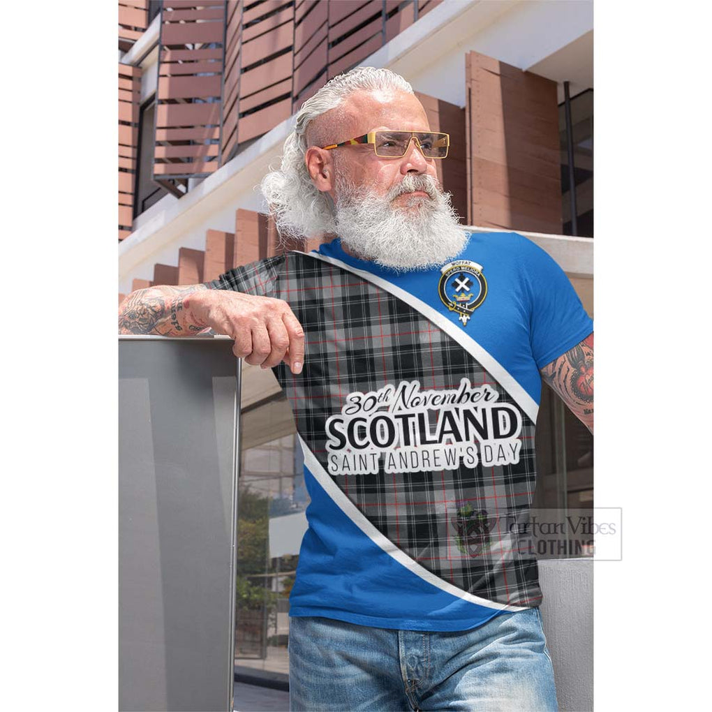 Tartan Vibes Clothing Moffat Family Crest Tartan Cotton T-shirt Celebrate Saint Andrew's Day in Style