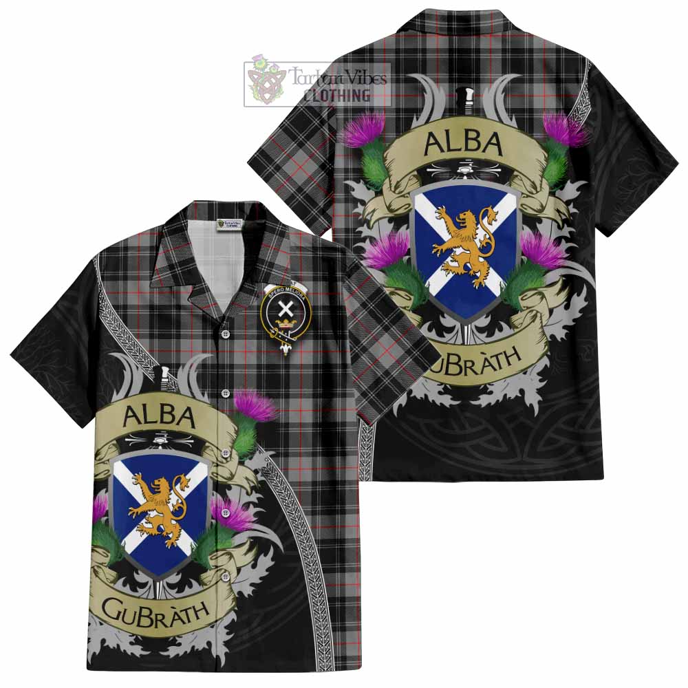 Tartan Vibes Clothing Moffat Tartan Family Crest Short Sleeve Button Shirt Lion Rampant Royal Thistle Shield Celtic Inspired