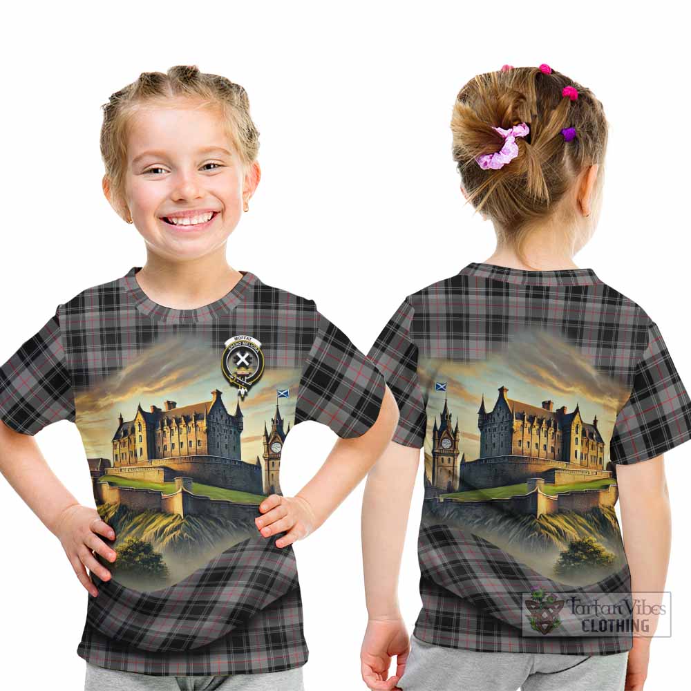 Tartan Vibes Clothing Moffat Tartan Family Crest Kid T-Shirt with Scottish Ancient Castle Style