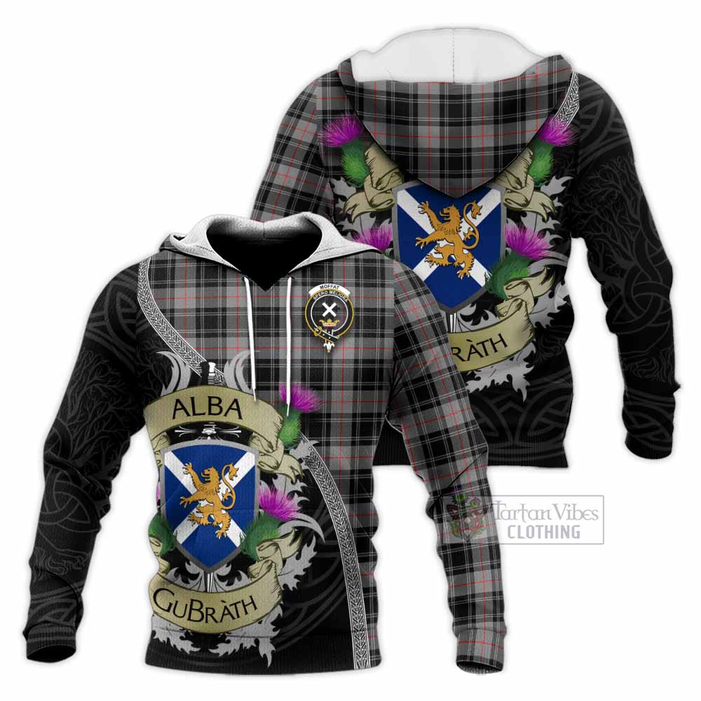 Tartan Vibes Clothing Moffat Tartan Family Crest Knitted Hoodie Lion Rampant Royal Thistle Shield Celtic Inspired