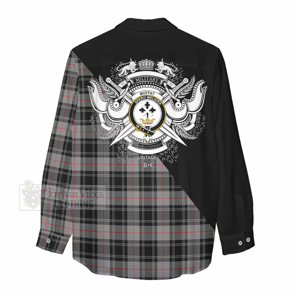Tartan Vibes Clothing Moffat Tartan Women's Casual Shirt with Family Crest and Military Logo Style