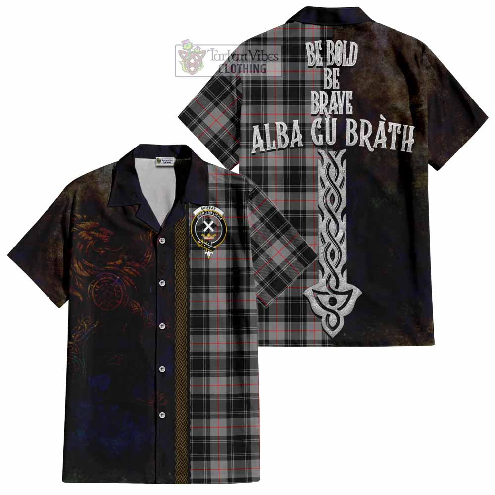 Tartan Vibes Clothing Moffat Tartan Family Crest Short Sleeve Button Shirt Alba Gu Brath Be Brave Lion Ancient Style