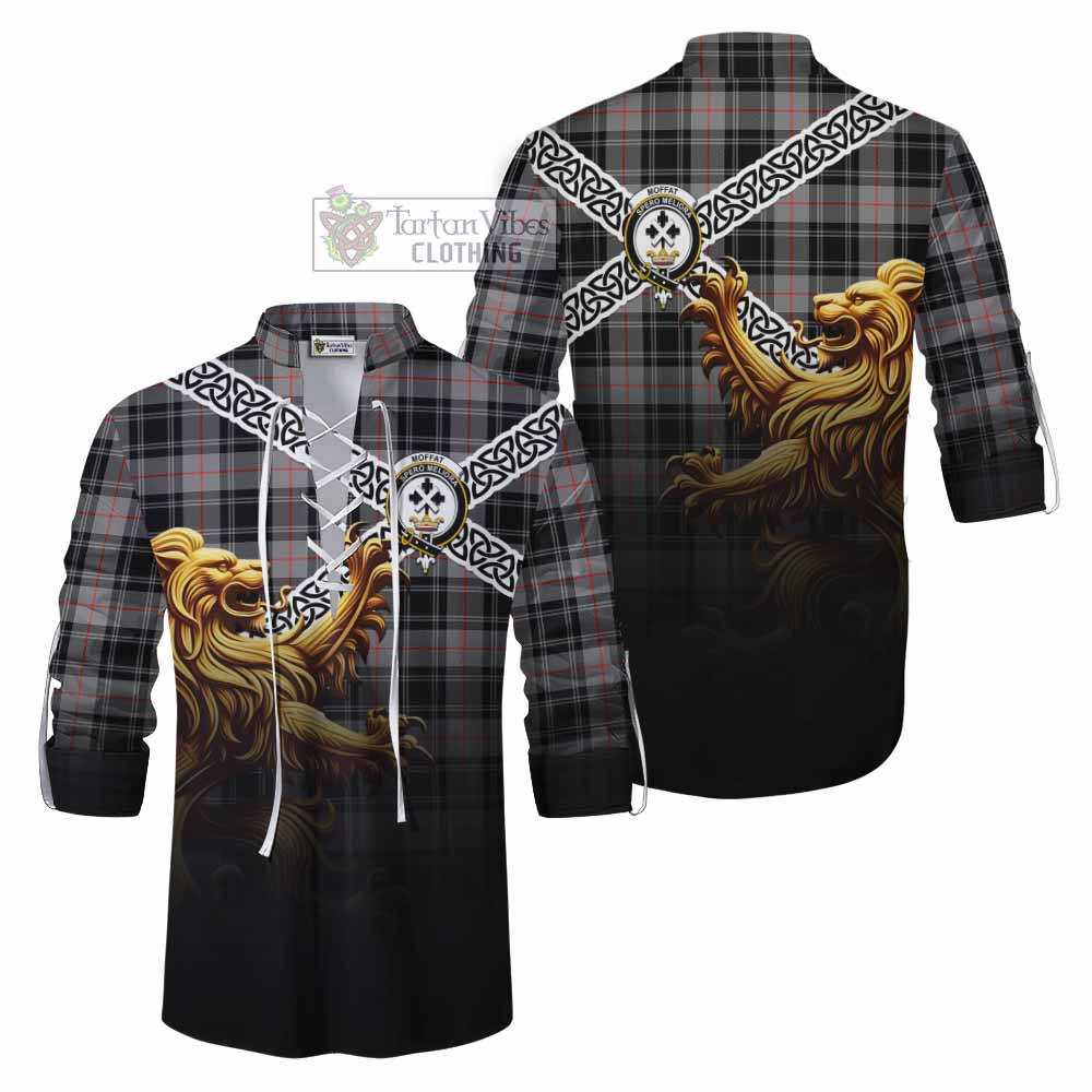 Tartan Vibes Clothing Moffat Crest Tartan Ghillie Kilt Shirt with Golden Lion Emblem Celtic Style