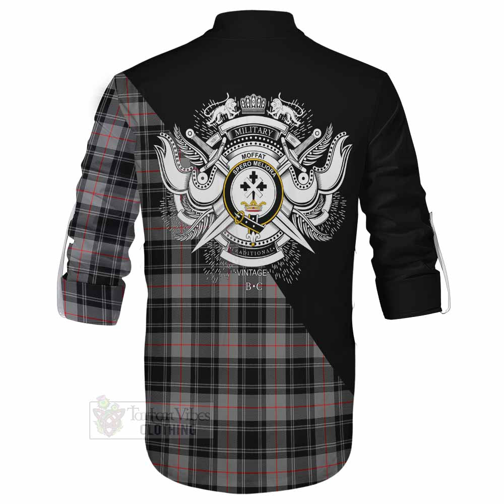 Tartan Vibes Clothing Moffat Tartan Ghillie Kilt Shirt with Family Crest and Military Logo Style