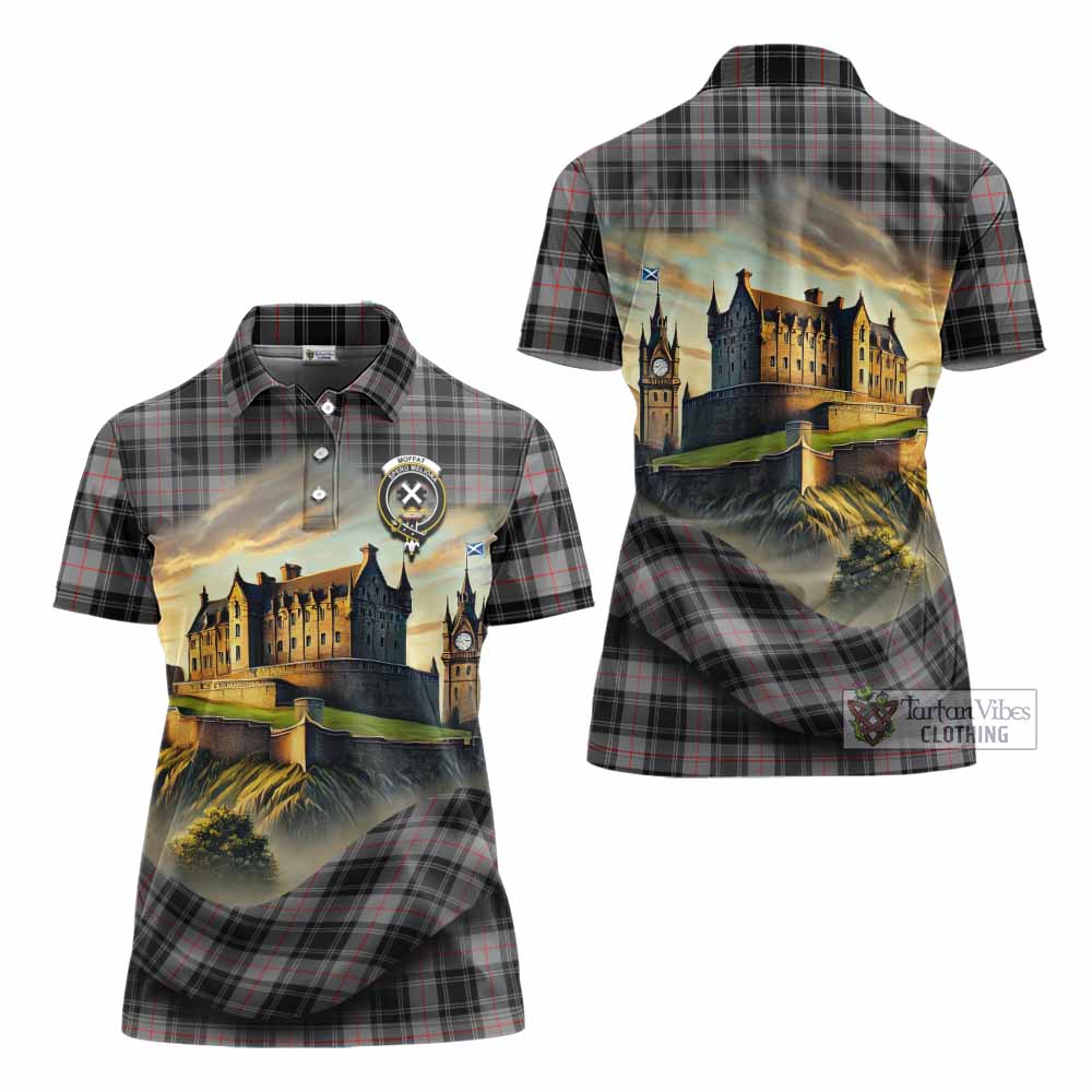 Tartan Vibes Clothing Moffat Tartan Family Crest Women's Polo Shirt with Scottish Ancient Castle Stype