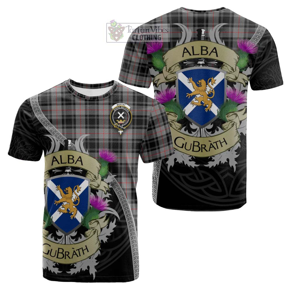 Tartan Vibes Clothing Moffat Tartan Family Crest Cotton T-shirt Lion Rampant Royal Thistle Shield Celtic Inspired