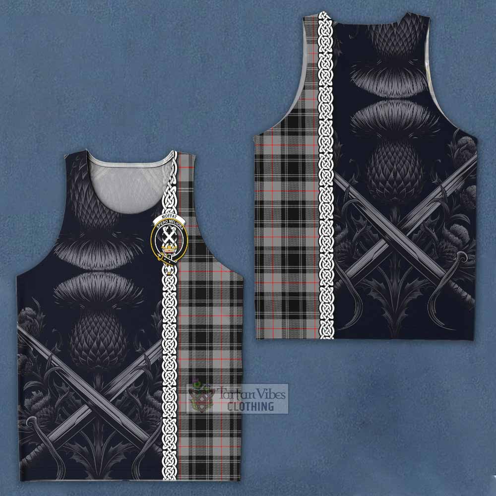 Tartan Vibes Clothing Moffat Tartan Men's Tank Top with Family Crest Cross Sword Thistle Celtic Vibes