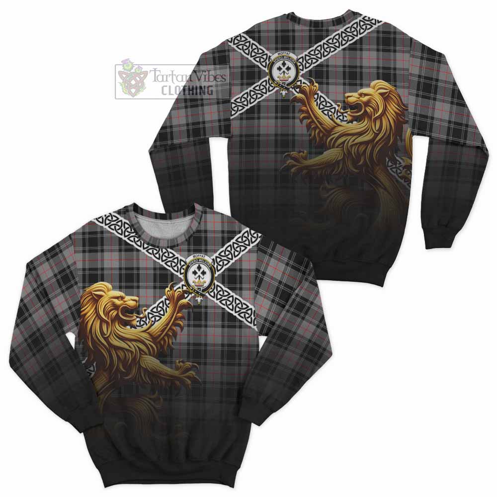 Tartan Vibes Clothing Moffat Crest Tartan Sweatshirt with Golden Lion Emblem Celtic Style
