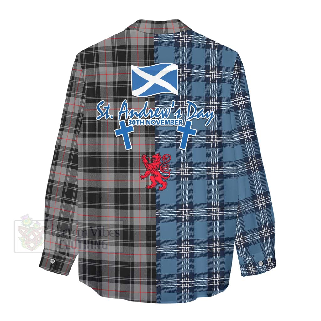 Tartan Vibes Clothing Moffat Tartan Women's Casual Shirt Happy St. Andrew's Day Half Tartan Style