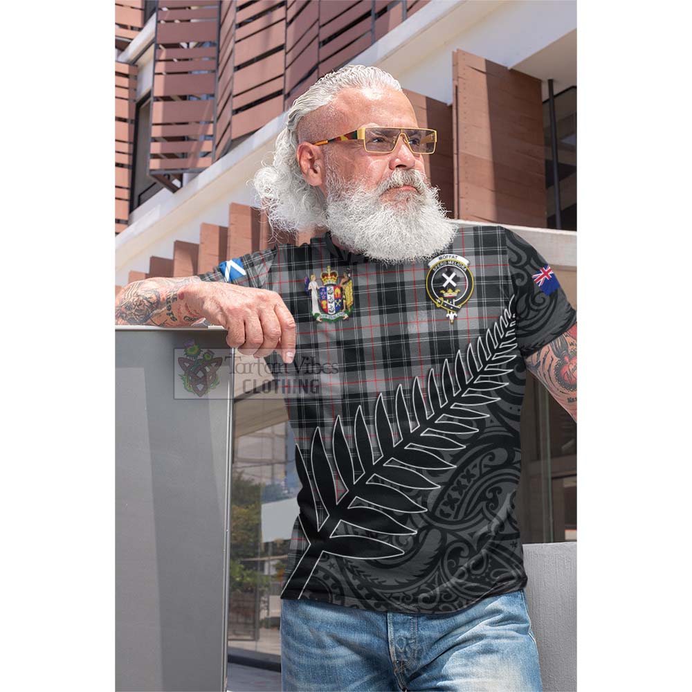 Tartan Vibes Clothing Moffat Crest Tartan Cotton T-shirt with New Zealand Silver Fern Half Style