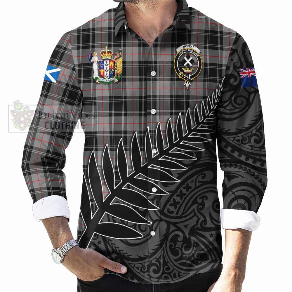 Tartan Vibes Clothing Moffat Crest Tartan Long Sleeve Button Shirt with New Zealand Silver Fern Half Style