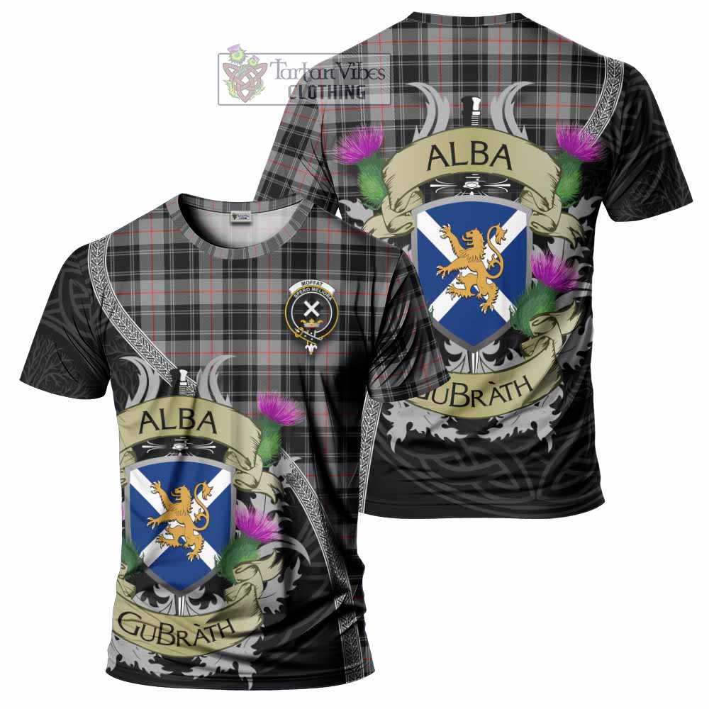Tartan Vibes Clothing Moffat Tartan Family Crest T-Shirt Lion Rampant Royal Thistle Shield Celtic Inspired