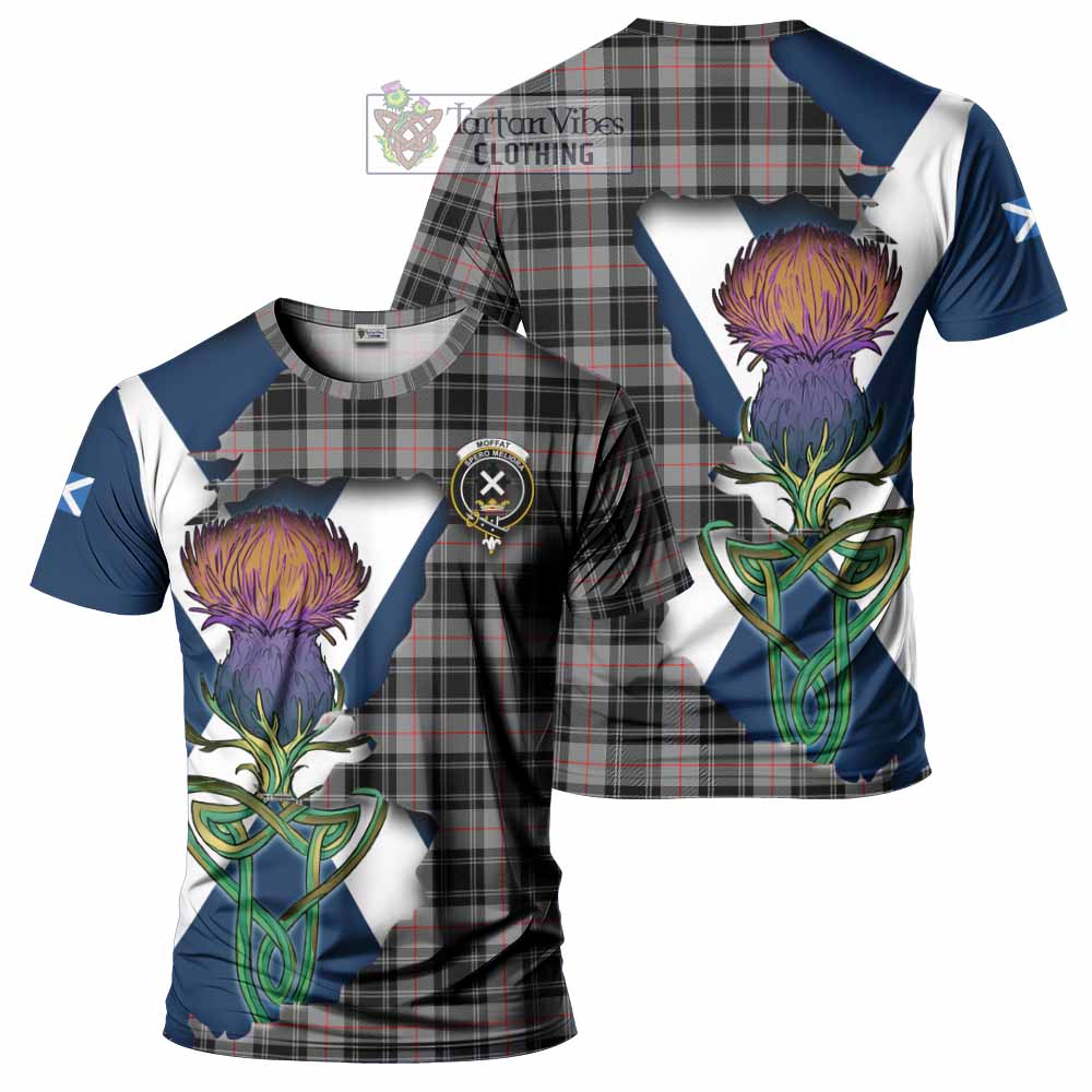 Tartan Vibes Clothing Moffat Tartan Family Crest T-Shirt Scottish Thistle Celtic Inspired