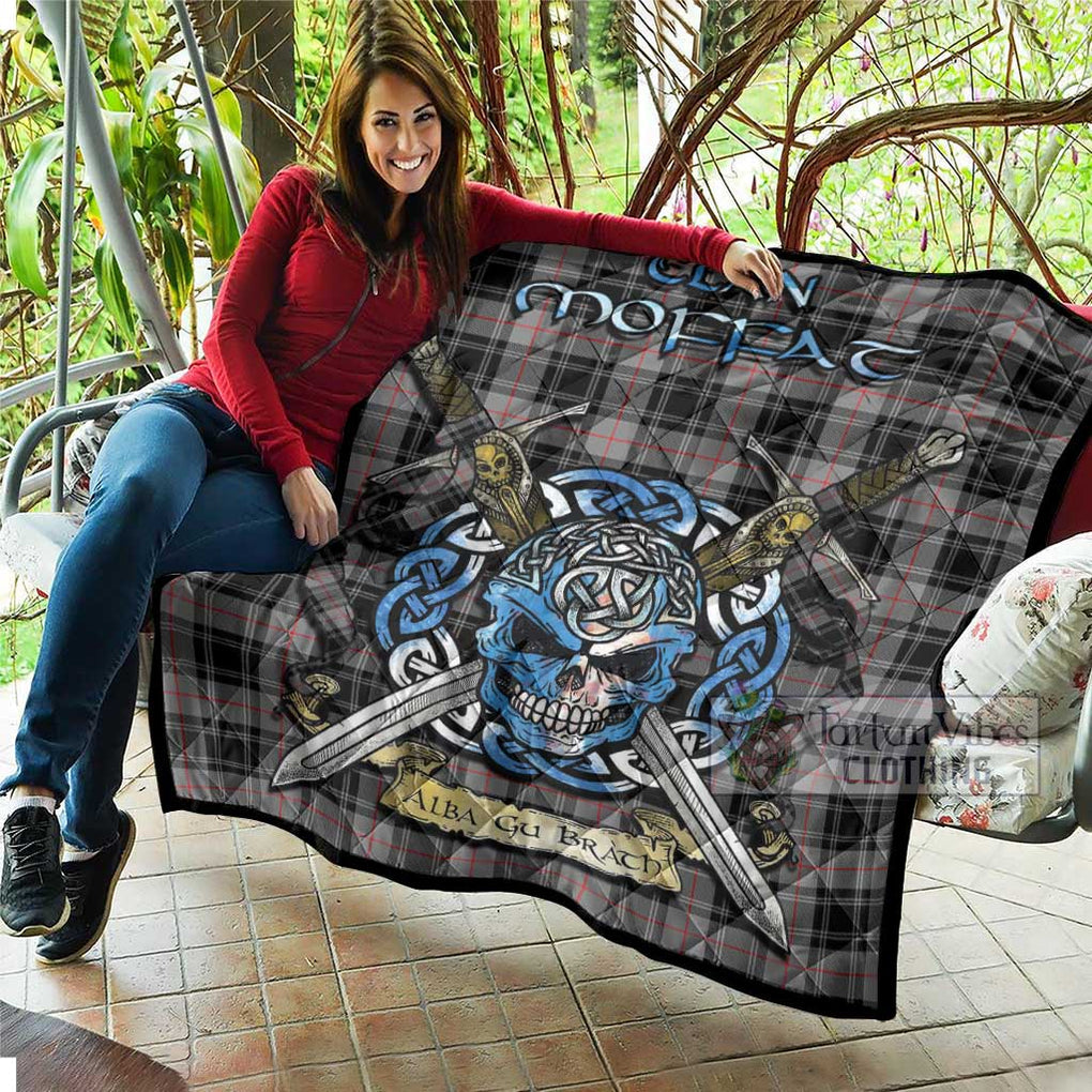 Tartan Vibes Clothing Moffat Tartan Quilt with Celtic Skull Alba Gu Brath Style