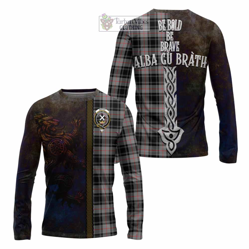 Tartan Vibes Clothing Moffat Tartan Family Crest Long Sleeve T-Shirt Alba Gu Brath Be Brave Lion Ancient Style