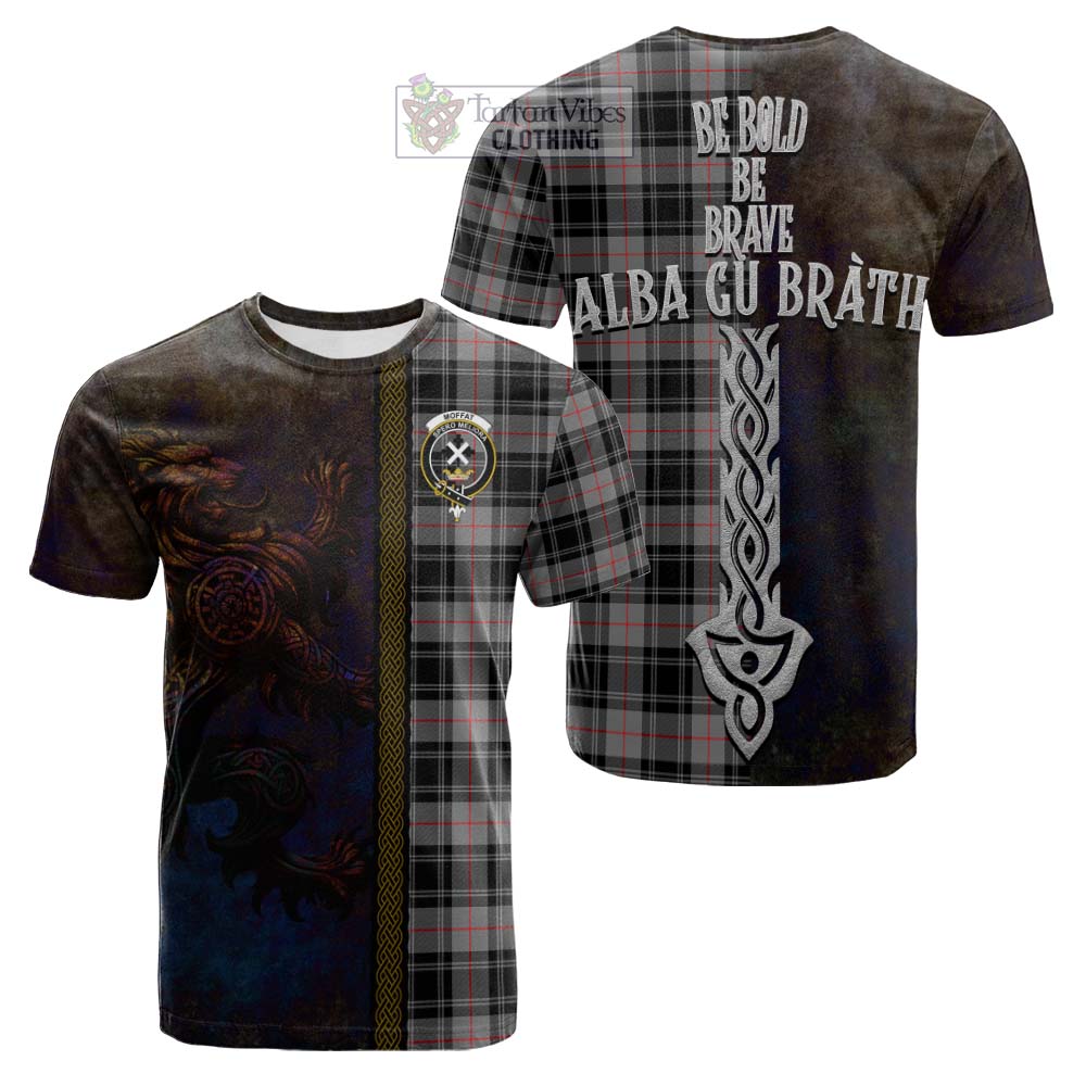 Tartan Vibes Clothing Moffat Tartan Family Crest Cotton T-shirt Alba Gu Brath Be Brave Lion Ancient Style
