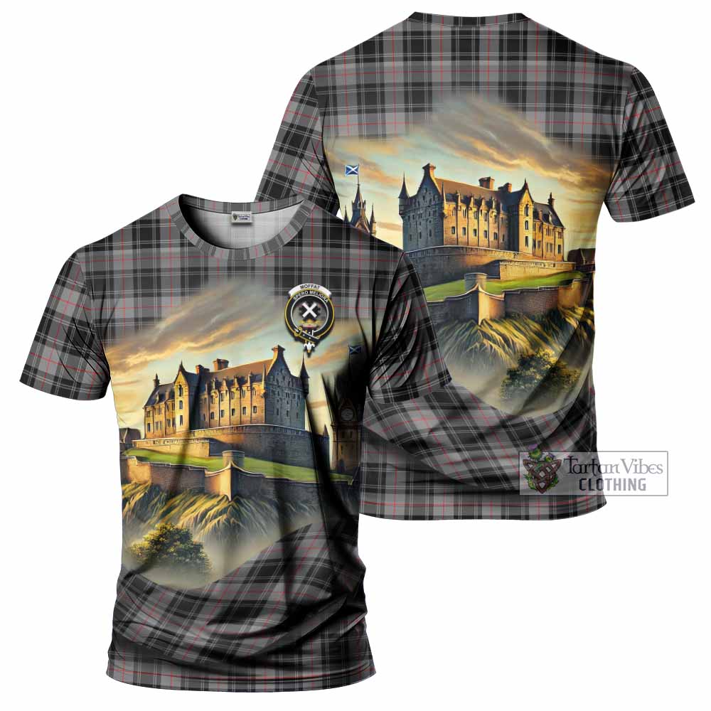 Tartan Vibes Clothing Moffat Tartan Family Crest T-Shirt with Scottish Ancient Castle Stype