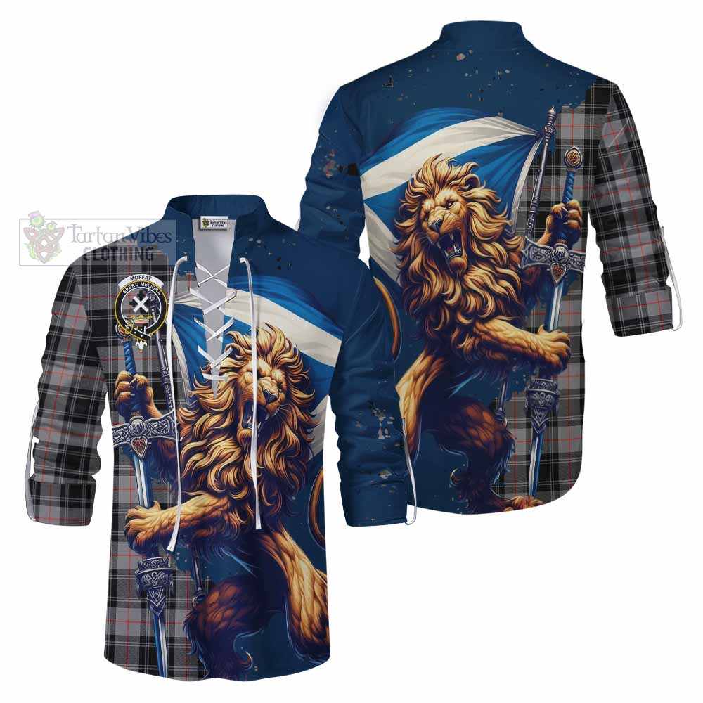 Tartan Vibes Clothing Moffat Tartan Family Crest Ghillie Kilt Shirt with Scottish Majestic Lion