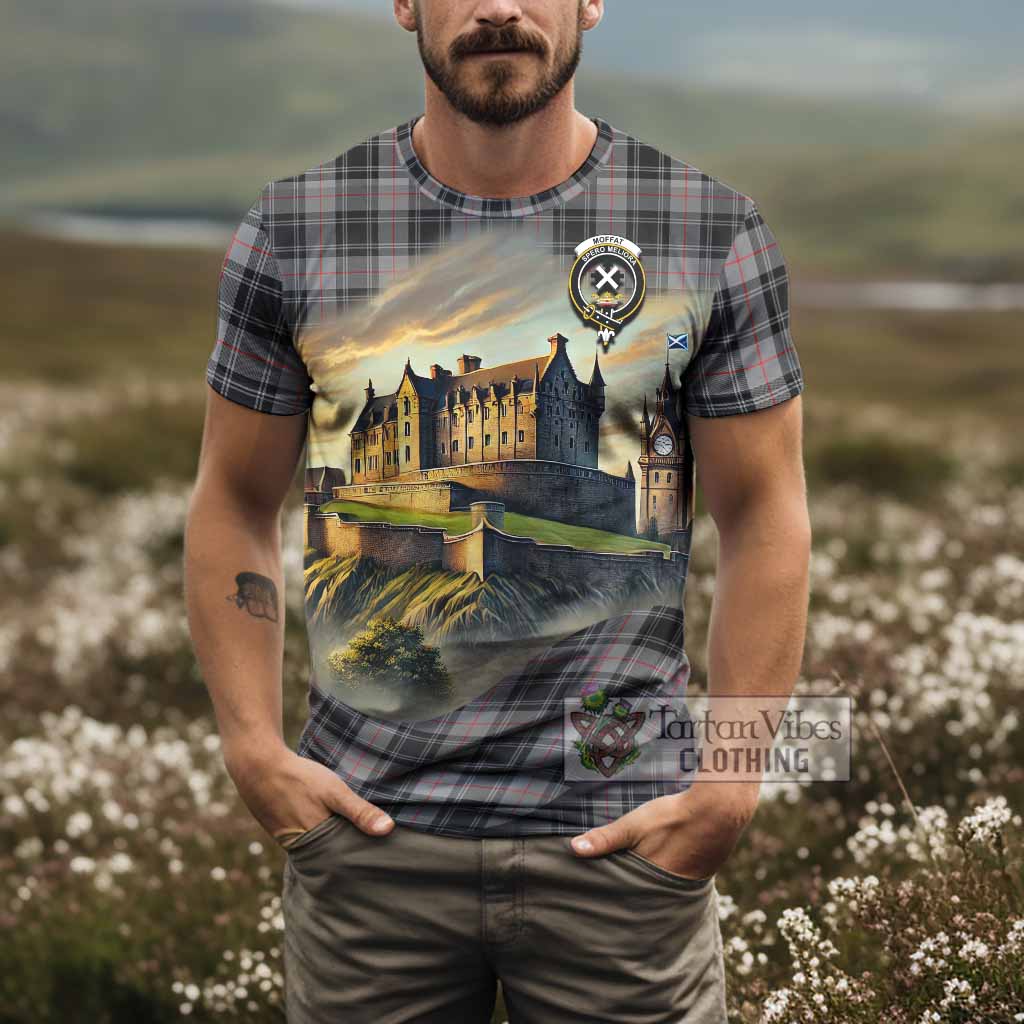 Tartan Vibes Clothing Moffat Tartan Family Crest T-Shirt with Scottish Ancient Castle Stype