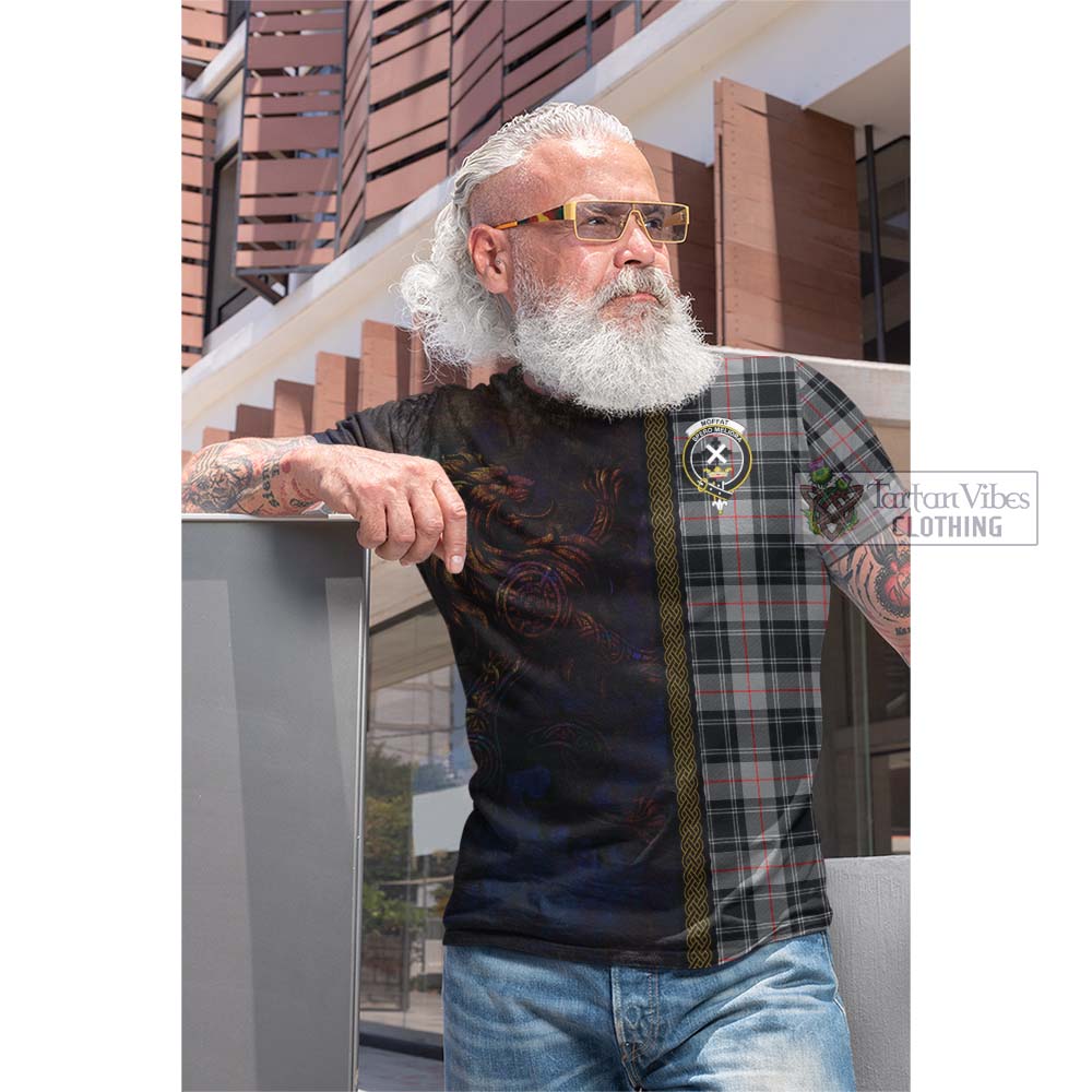 Tartan Vibes Clothing Moffat Tartan Family Crest Cotton T-shirt Alba Gu Brath Be Brave Lion Ancient Style