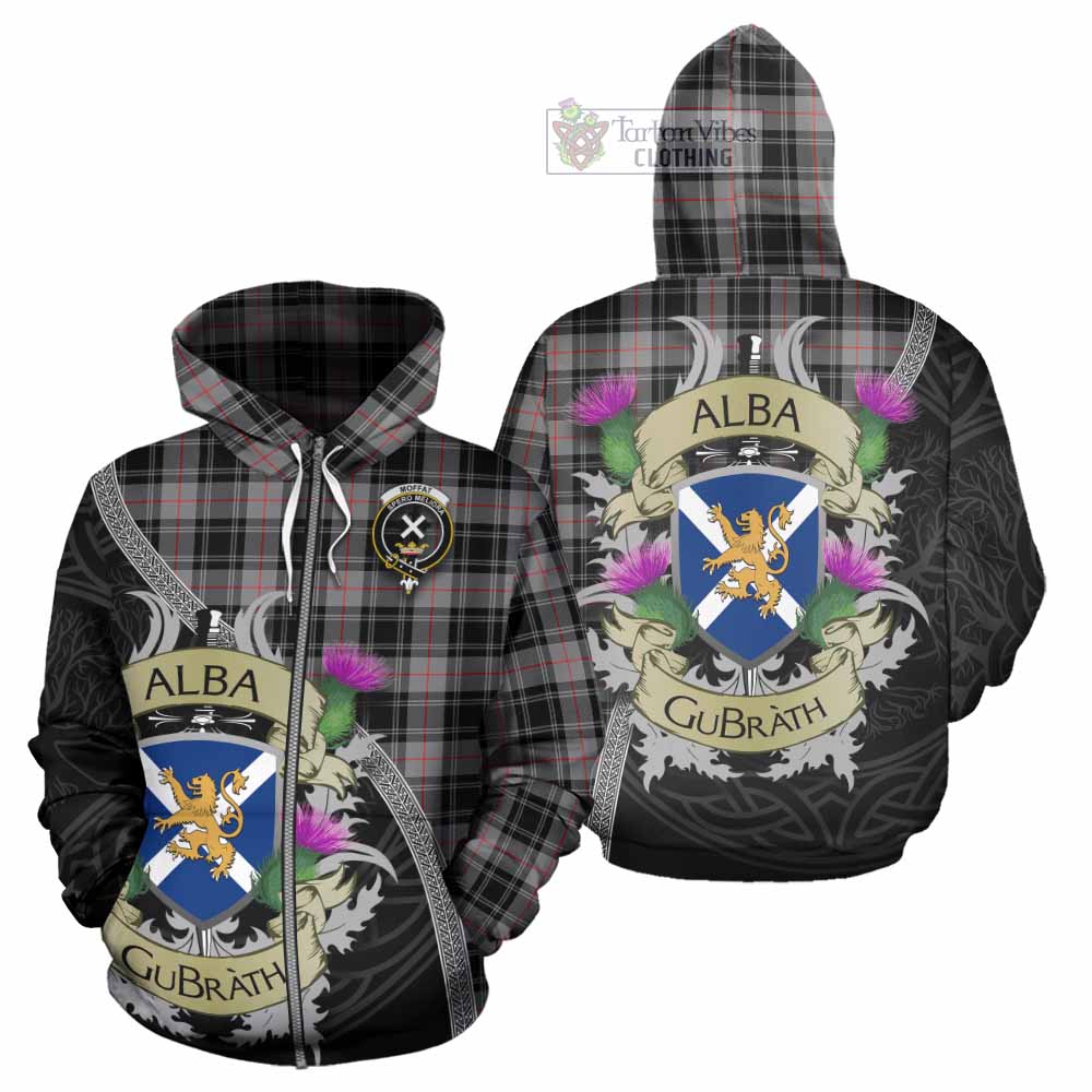 Tartan Vibes Clothing Moffat Tartan Family Crest Hoodie Lion Rampant Royal Thistle Shield Celtic Inspired