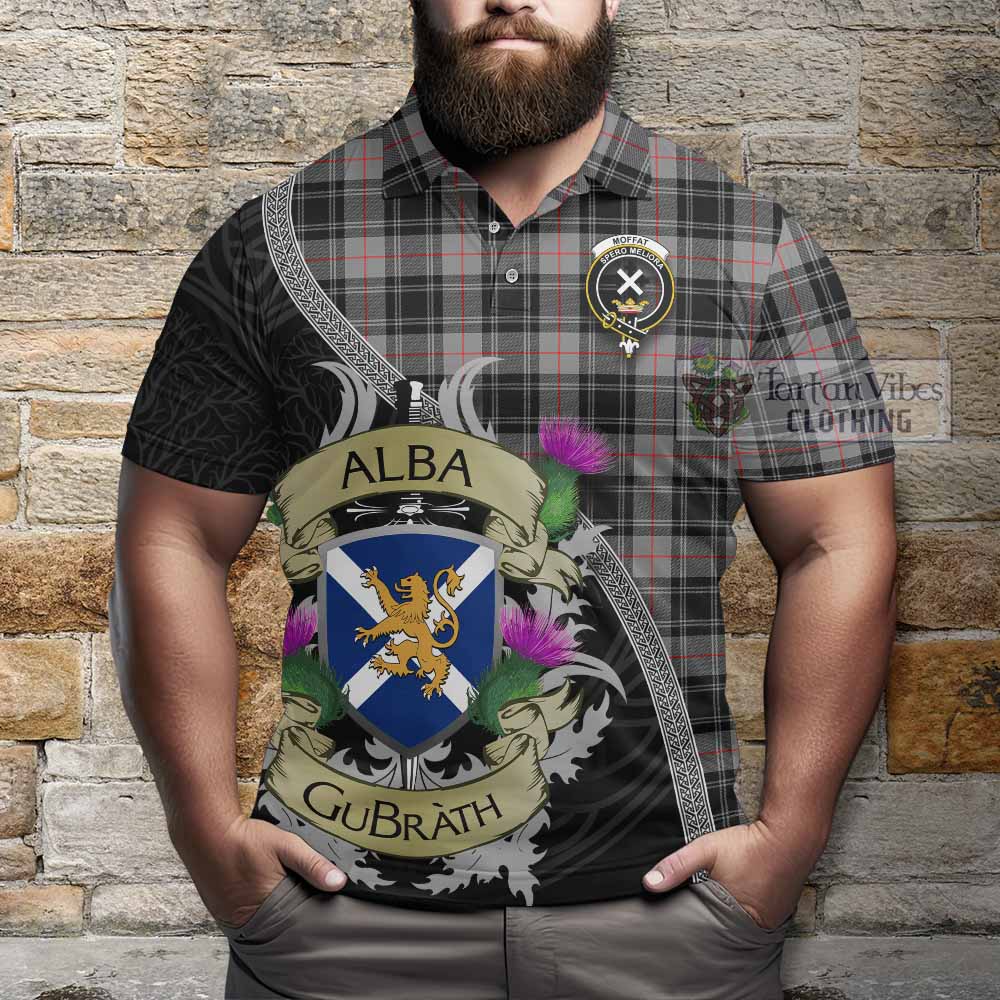 Tartan Vibes Clothing Moffat Tartan Family Crest Polo Shirt Lion Rampant Royal Thistle Shield Celtic Inspired