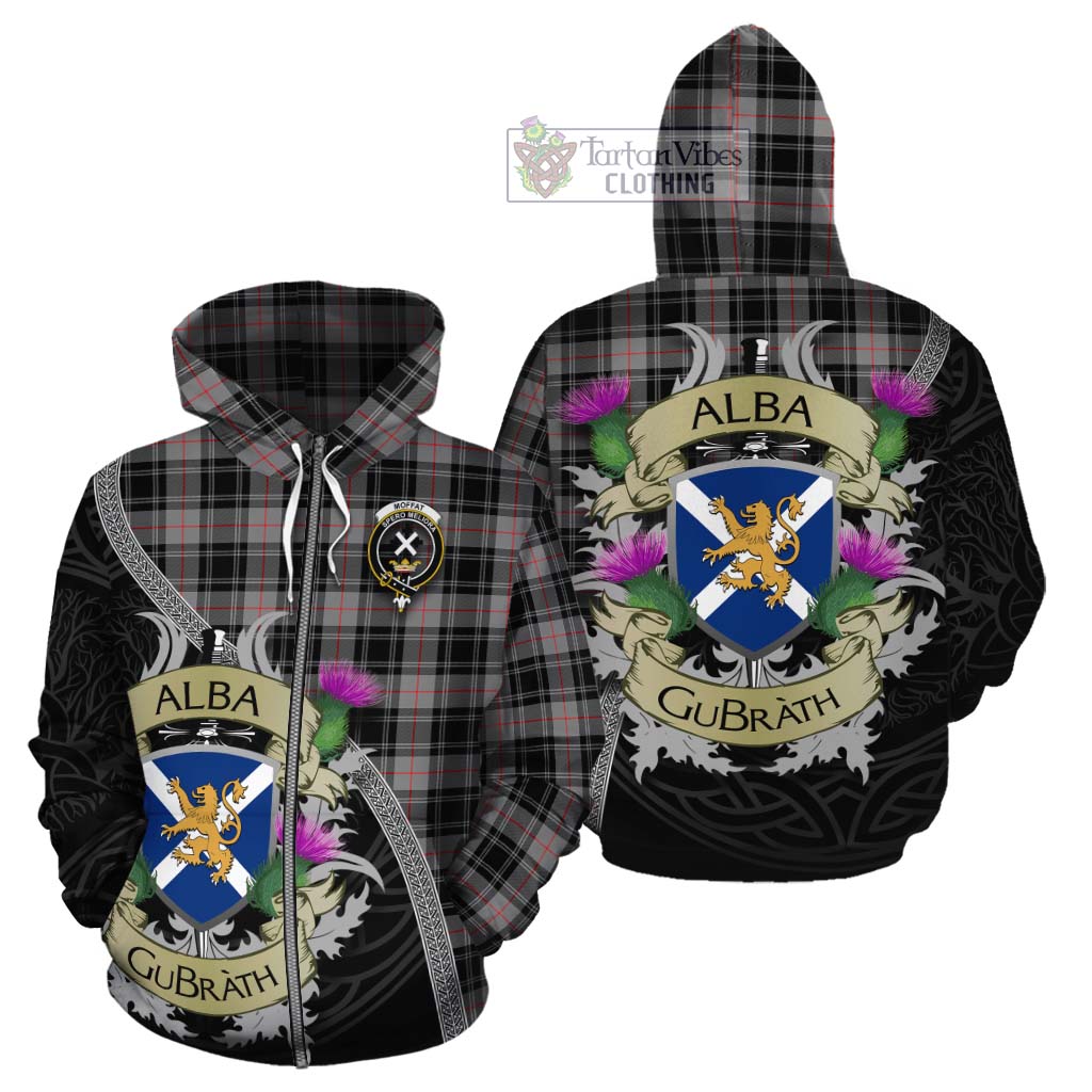 Tartan Vibes Clothing Moffat Tartan Family Crest Cotton Hoodie Lion Rampant Royal Thistle Shield Celtic Inspired