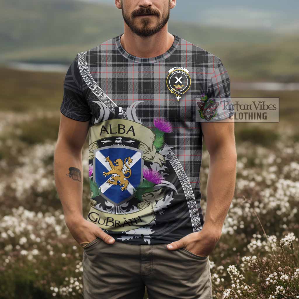 Tartan Vibes Clothing Moffat Tartan Family Crest T-Shirt Lion Rampant Royal Thistle Shield Celtic Inspired