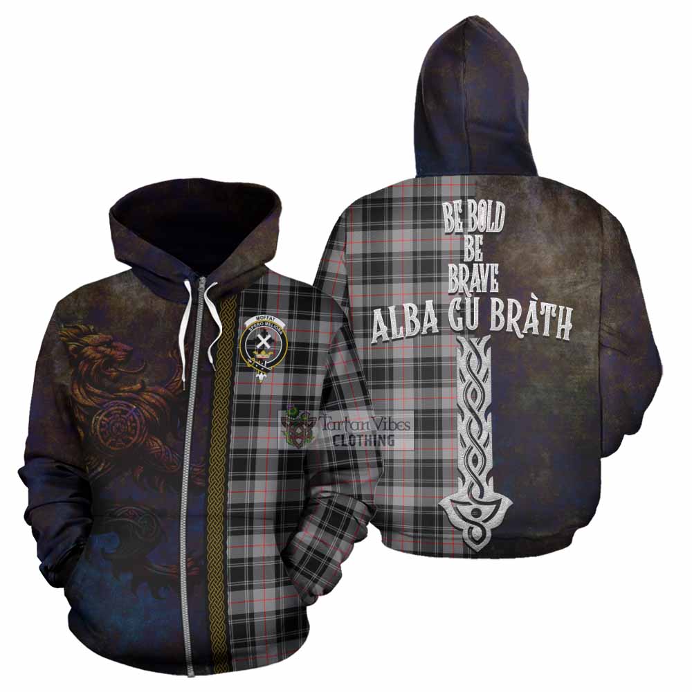 Tartan Vibes Clothing Moffat Tartan Family Crest Hoodie Alba Gu Brath Be Brave Lion Ancient Style