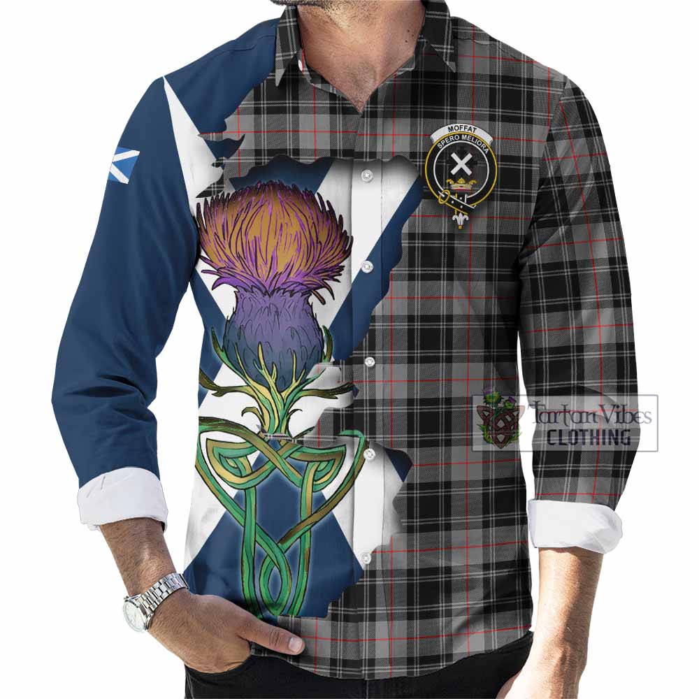 Tartan Vibes Clothing Moffat Tartan Family Crest Long Sleeve Button Shirt Scottish Thistle Celtic Inspired