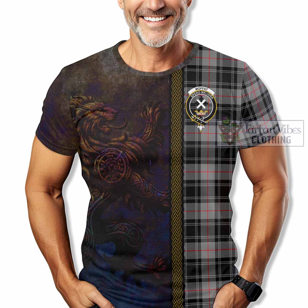 Tartan Vibes Clothing Moffat Tartan Family Crest T-Shirt Alba Gu Brath Be Brave Lion Ancient Style