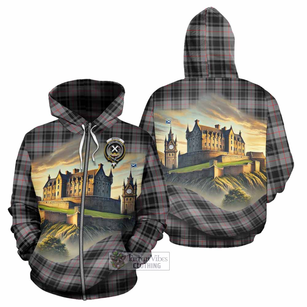 Tartan Vibes Clothing Moffat Tartan Family Crest Hoodie with Scottish Ancient Castle Style