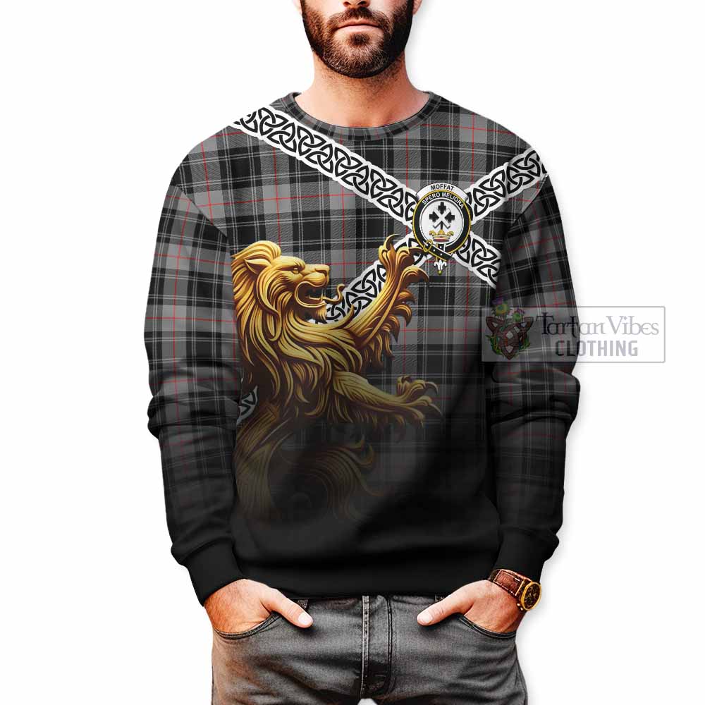 Tartan Vibes Clothing Moffat Crest Tartan Sweatshirt with Golden Lion Emblem Celtic Style