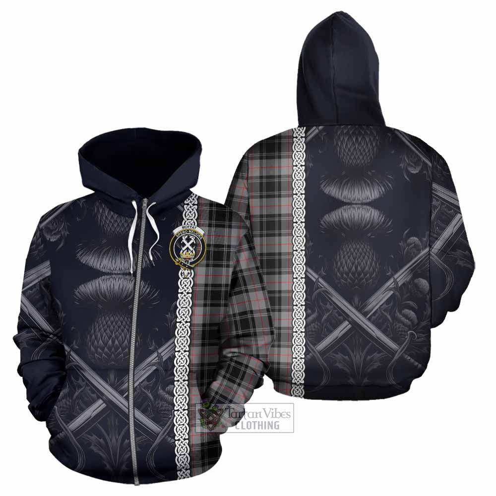 Tartan Vibes Clothing Moffat Tartan Hoodie with Family Crest Cross Sword Thistle Celtic Vibes