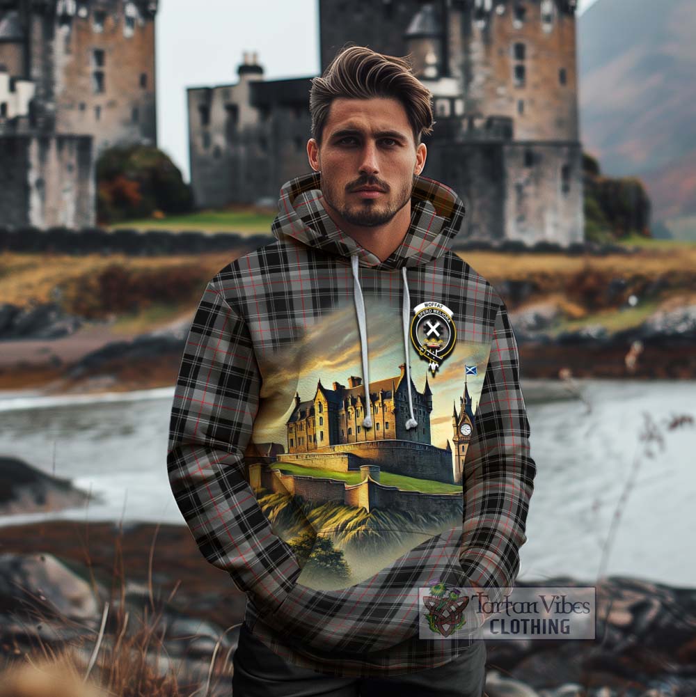 Tartan Vibes Clothing Moffat Tartan Family Crest Cotton Hoodie with Scottish Ancient Castle Style