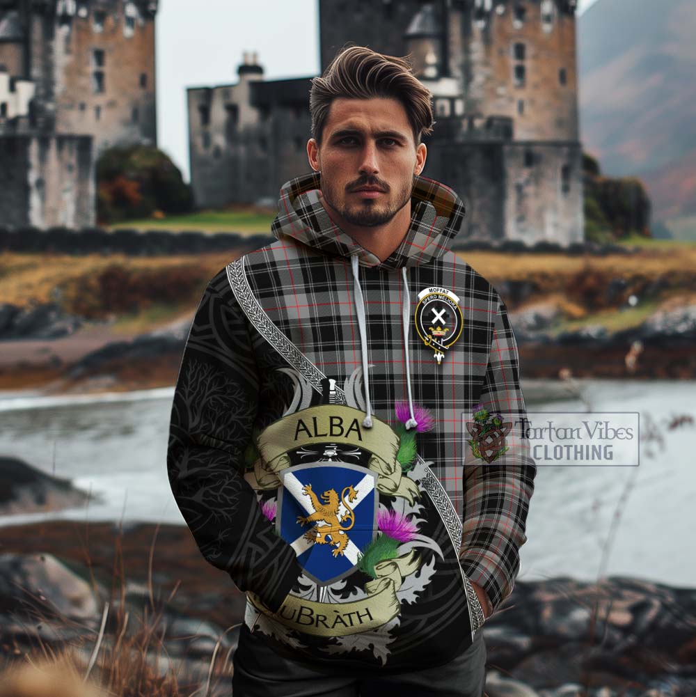 Tartan Vibes Clothing Moffat Tartan Family Crest Cotton Hoodie Lion Rampant Royal Thistle Shield Celtic Inspired