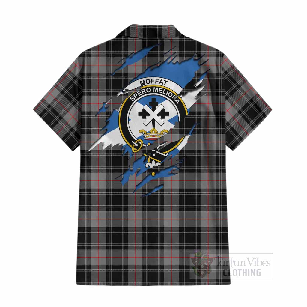 Moffat Clan Crest In Me Tartan Cotton Hawaiian Shirt Scotland Flag Style