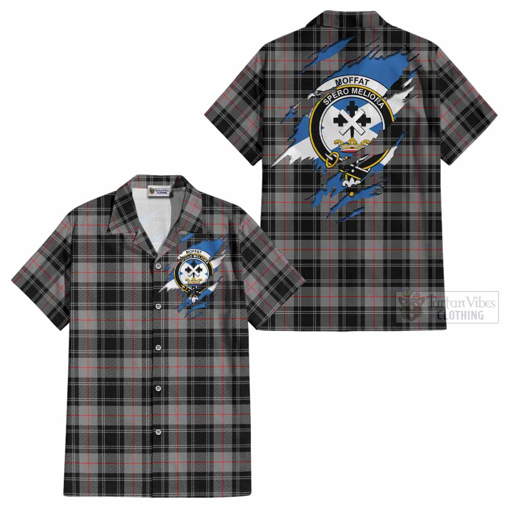 Moffat Clan Crest In Me Tartan Cotton Hawaiian Shirt Scotland Flag Style