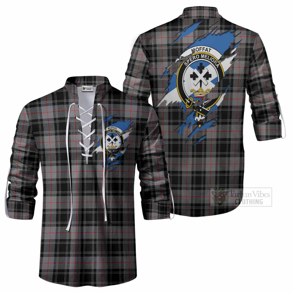 Moffat Clan Crest In Me Tartan Ghillie Shirt Scotland Flag Style