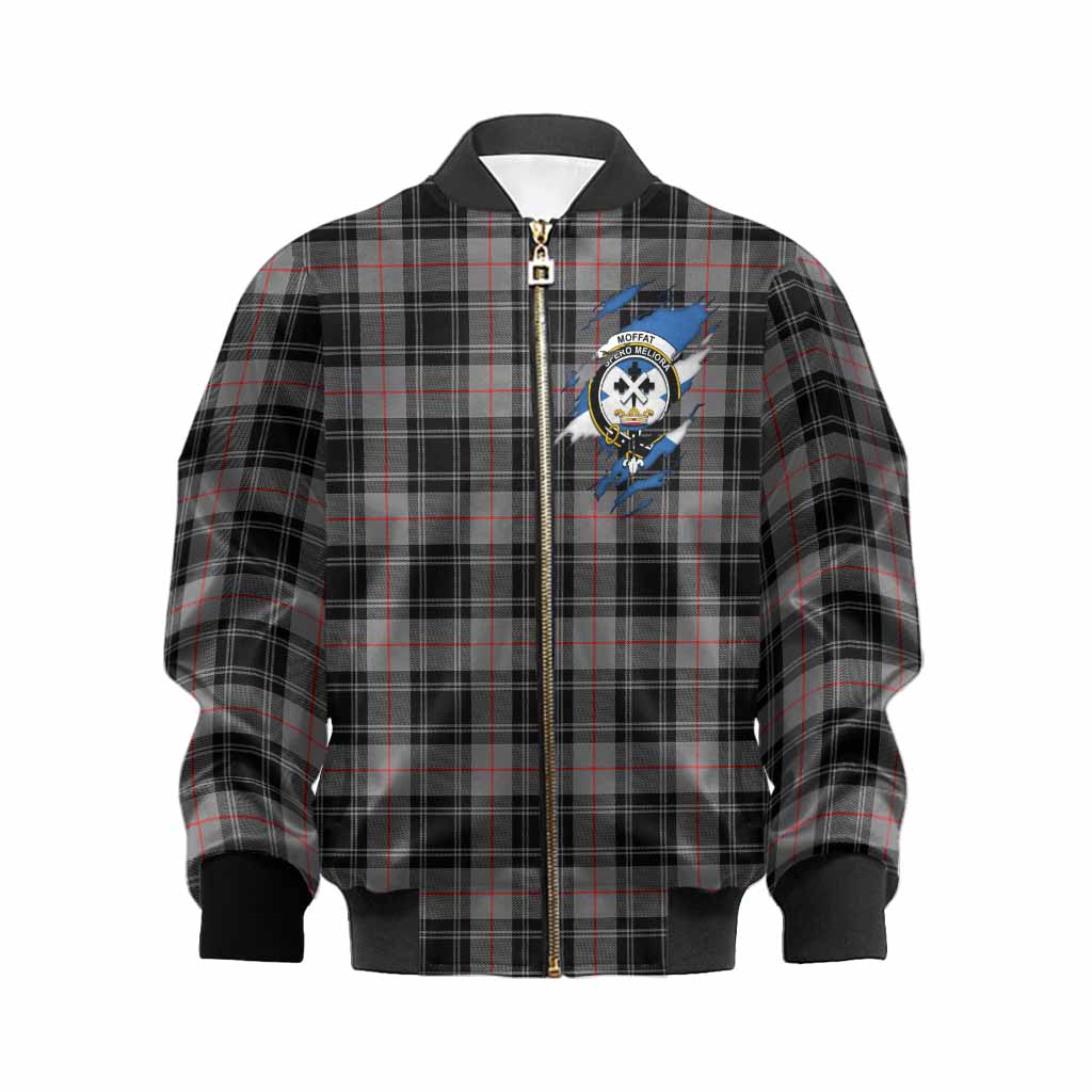 Moffat Clan Crest In Me Tartan Kid Bomber Jacket Scotland Flag Style