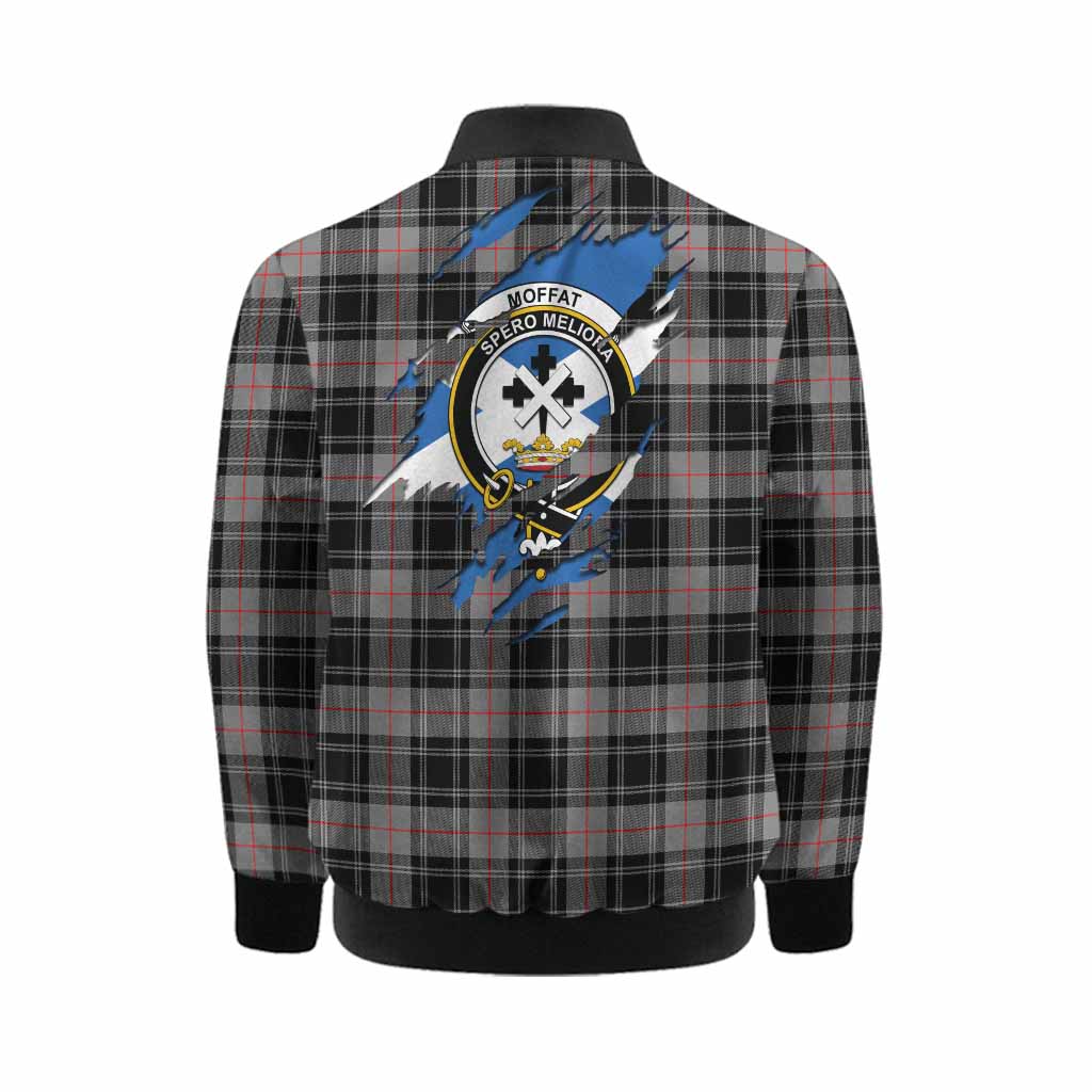 Moffat Clan Crest In Me Tartan Kid Bomber Jacket Scotland Flag Style