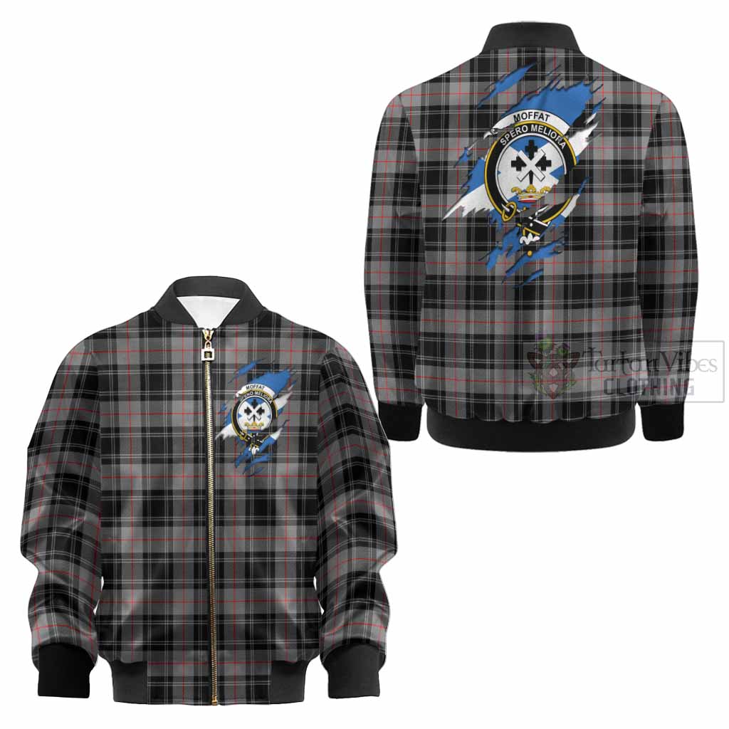 Moffat Clan Crest In Me Tartan Kid Bomber Jacket Scotland Flag Style