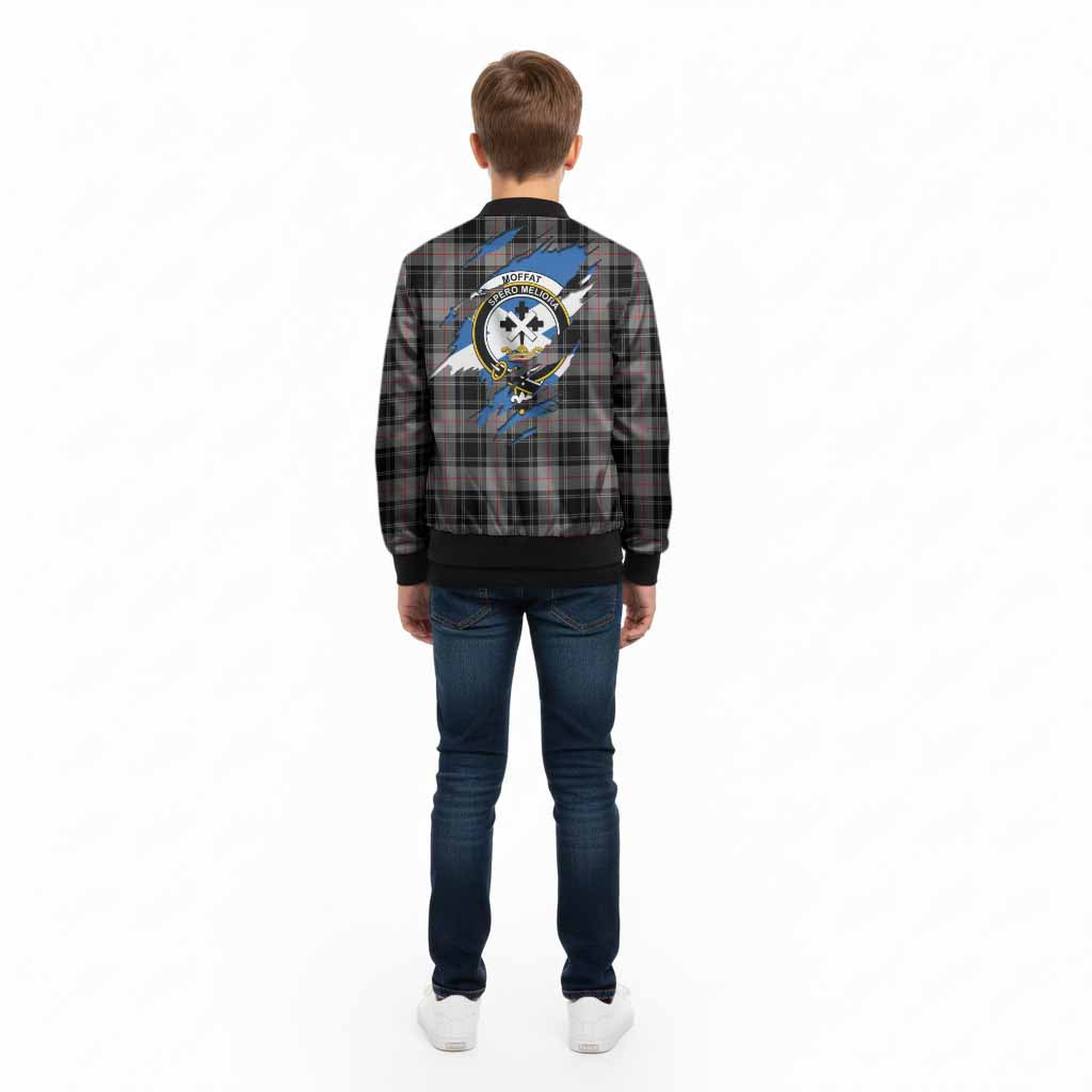 Moffat Clan Crest In Me Tartan Kid Bomber Jacket Scotland Flag Style