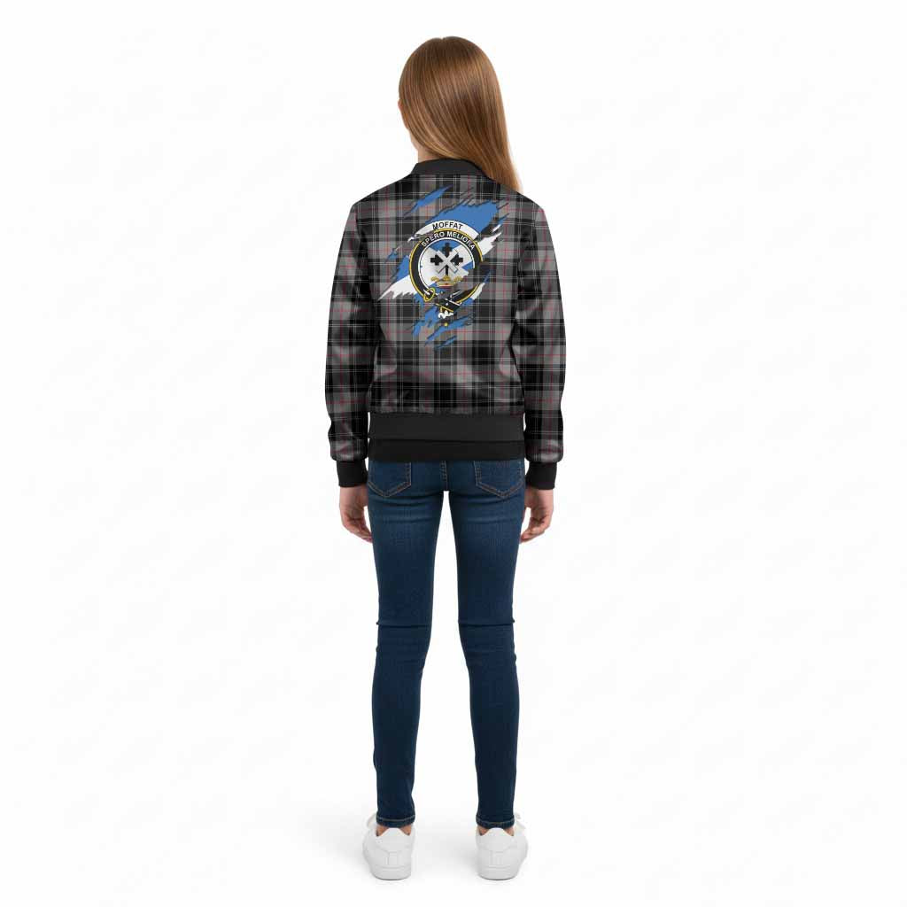 Moffat Clan Crest In Me Tartan Kid Bomber Jacket Scotland Flag Style
