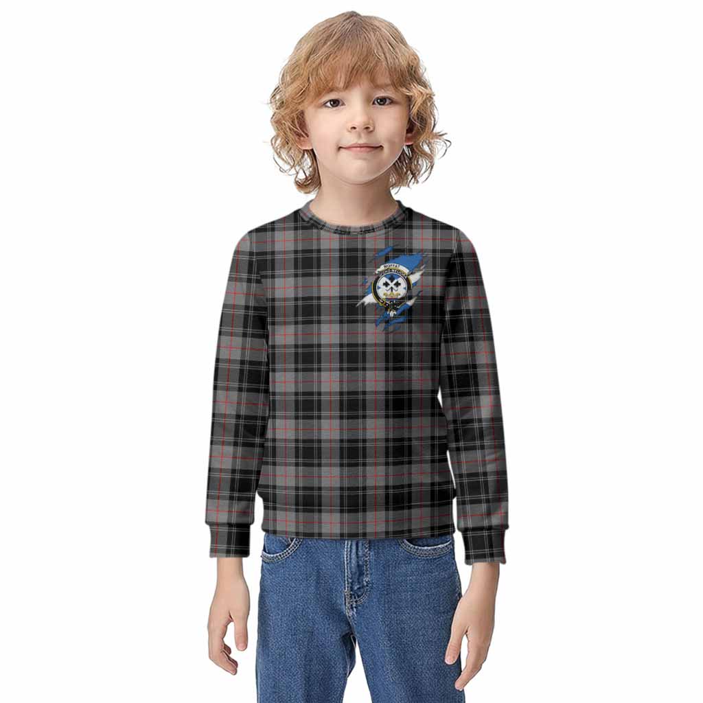 Moffat Clan Crest In Me Tartan Kid Knitted Sweatshirt Scotland Flag Style