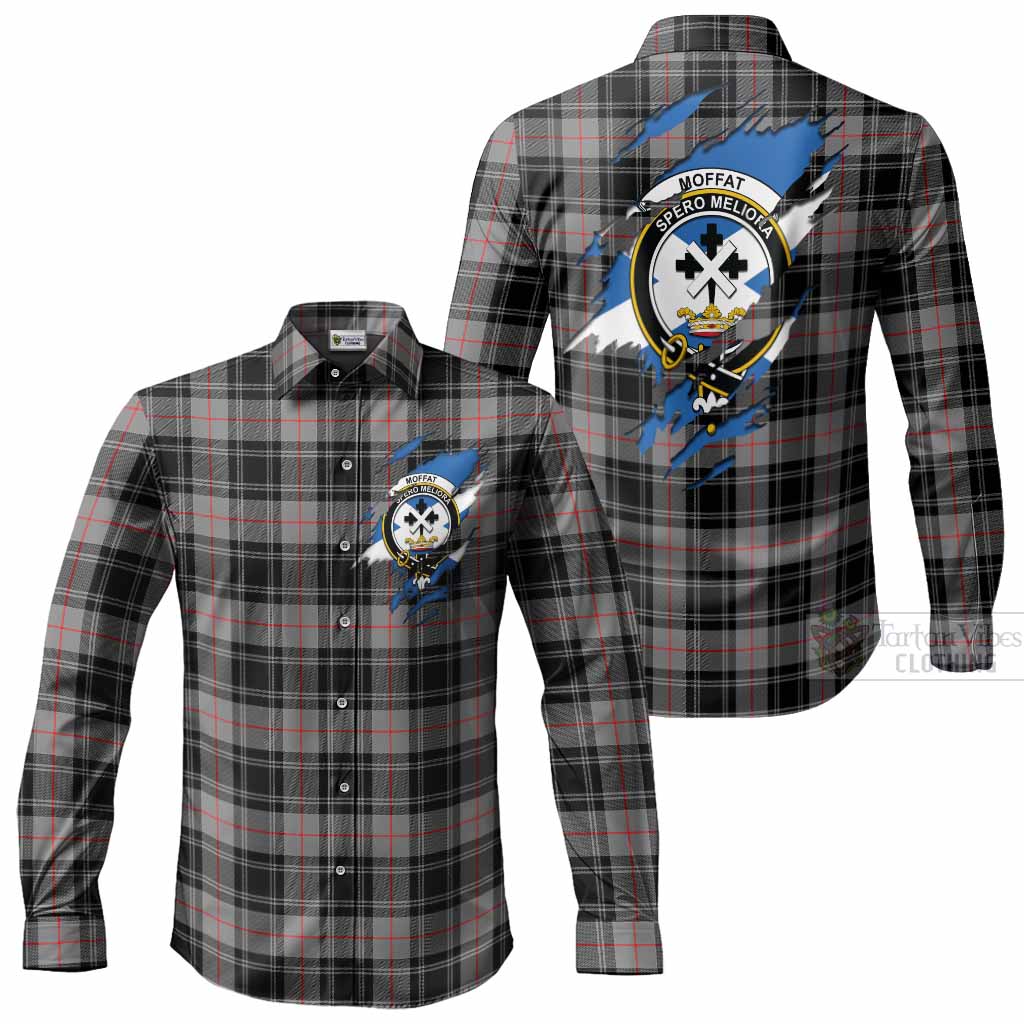 Moffat Clan Crest In Me Tartan Long Sleeve Button Shirts Scotland Flag Style