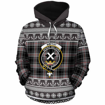 Moffat Clan Tartan Christmas Cotton Hoodie with Family Crest