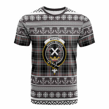 Moffat Clan Tartan Christmas Cotton T-shirt with Family Crest